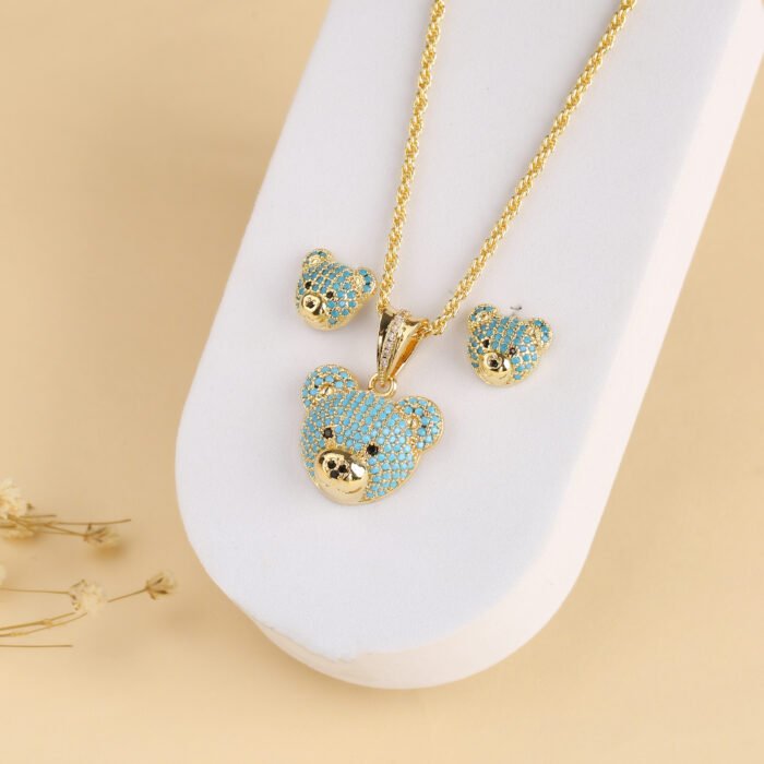 Classic zirconia bear stud necklace Cute animal cartoon stylish temperament women party wedding jewelry wholesale – 5 2