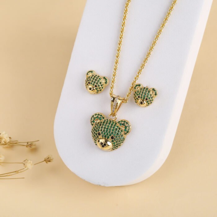 Classic zirconia bear stud necklace Cute animal cartoon stylish temperament women party wedding jewelry wholesale – 6 3