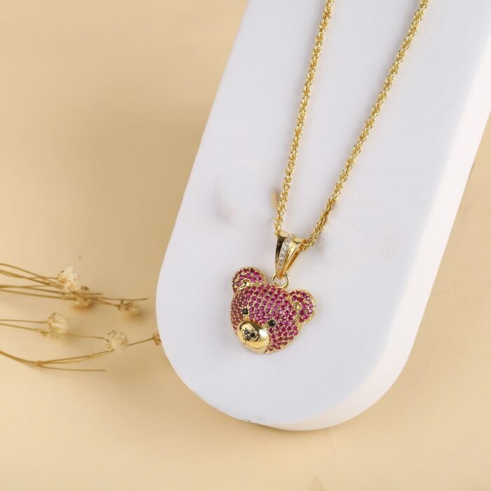 Classic zirconia bear stud necklace Cute animal cartoon stylish temperament women party wedding jewelry wholesale – 8 5