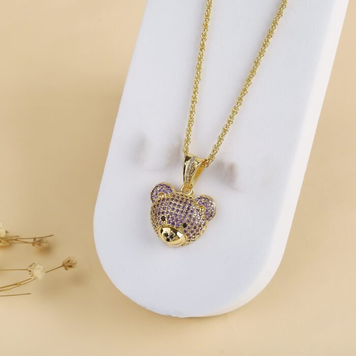 Classic zirconia bear stud necklace Cute animal cartoon stylish temperament women party wedding jewelry wholesale – 7 6