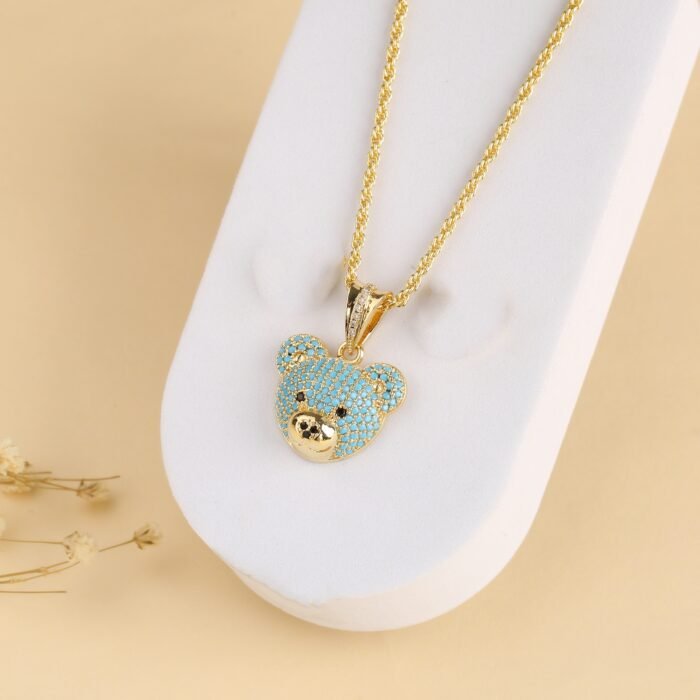 Classic zirconia bear stud necklace Cute animal cartoon stylish temperament women party wedding jewelry wholesale – 11 10