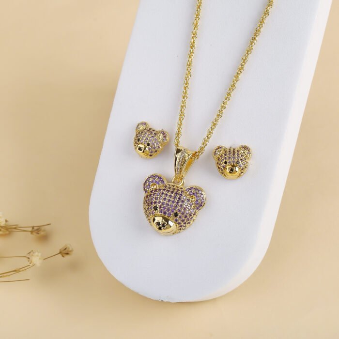 Classic zirconia bear stud necklace Cute animal cartoon stylish temperament women party wedding jewelry wholesale – 1 11