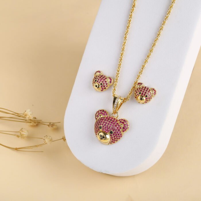 Classic zirconia bear stud necklace Cute animal cartoon stylish temperament women party wedding jewelry wholesale – 2 12