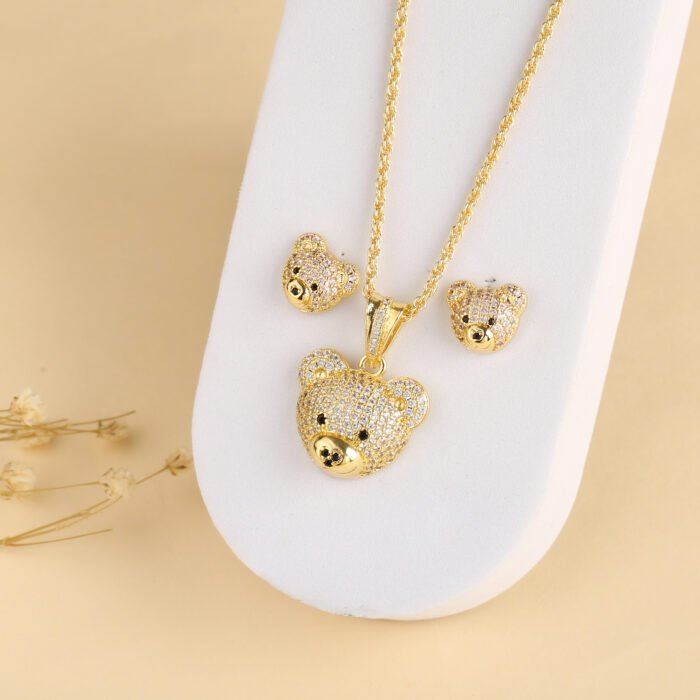Classic zirconia bear stud necklace Cute animal cartoon stylish temperament women party wedding jewelry wholesale – 4 13