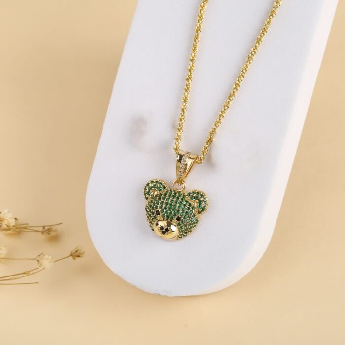 Classic zirconia bear stud necklace Cute animal cartoon stylish temperament women party wedding jewelry wholesale – 12 14