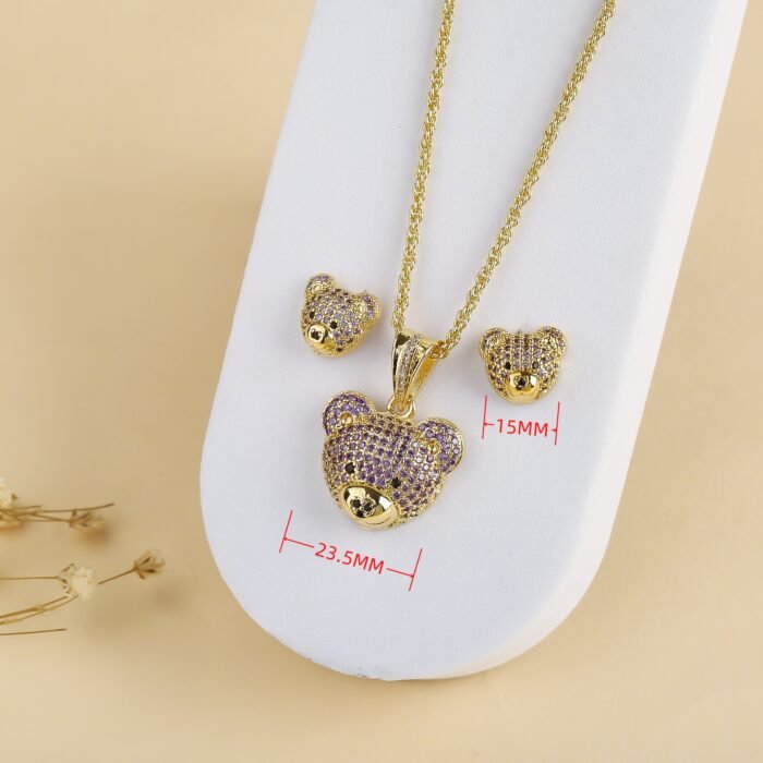 Classic zirconia bear stud necklace Cute animal cartoon stylish temperament women party wedding jewelry wholesale 15