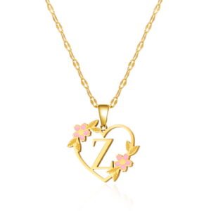 Flower Stainless Steel Initial Letter Name Pendant Necklace