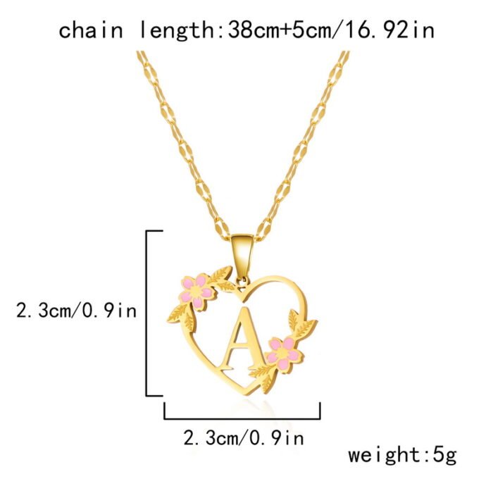 Korean Flower Stainless Steel Initial Letter Name Pendant Necklace For Women Men A-Z Letters Friendship Choker Jewelry Gifts 3