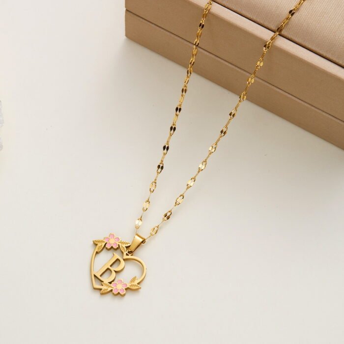 Korean Flower Stainless Steel Initial Letter Name Pendant Necklace For Women Men A-Z Letters Friendship Choker Jewelry Gifts 4