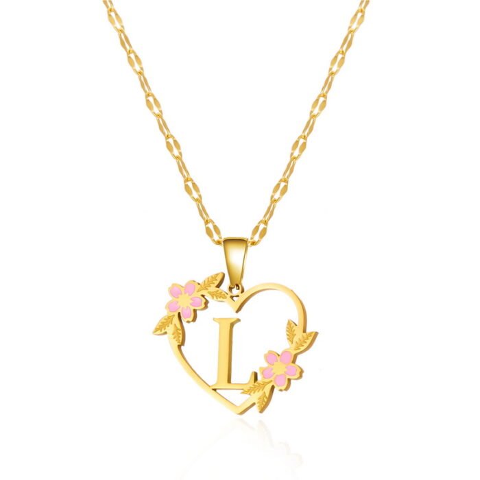 Korean Flower Stainless Steel Initial Letter Name Pendant Necklace For Women Men A-Z Letters Friendship Choker Jewelry Gifts – L 7