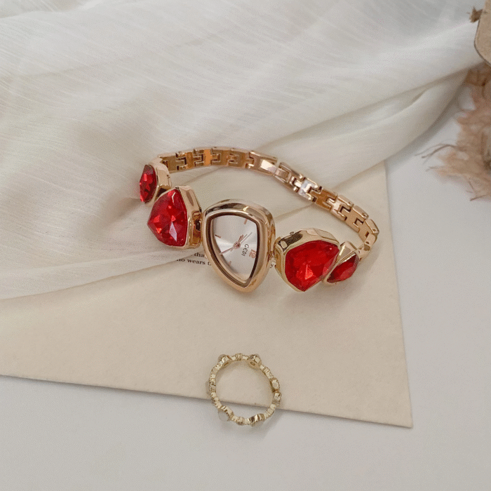 Gem irregular shape dial quartz watch – red 8