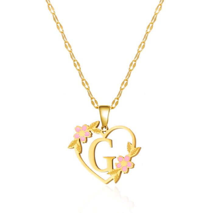 Korean Flower Stainless Steel Initial Letter Name Pendant Necklace For Women Men A-Z Letters Friendship Choker Jewelry Gifts – G 14