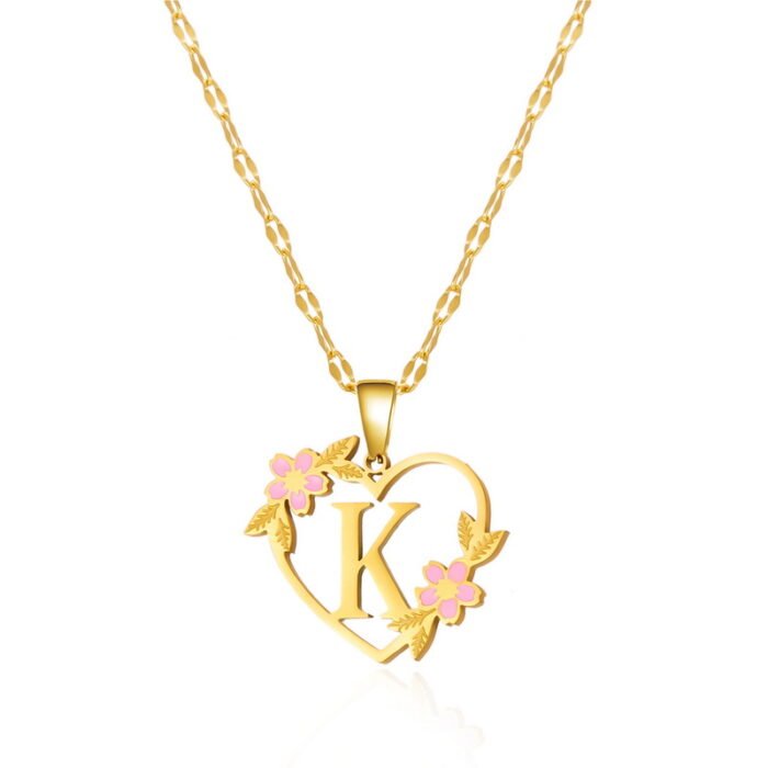Korean Flower Stainless Steel Initial Letter Name Pendant Necklace For Women Men A-Z Letters Friendship Choker Jewelry Gifts – K 19