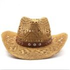 Vintage Summer Beach Bohemian Straw Hat Shell Women Men Western Cowboy Hats Wooden Beads Hollow Out Sun Hat Holiday Cap – khaki 2 7
