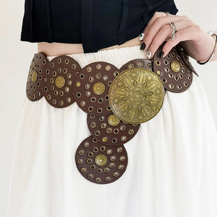 Western Style Exaggerated Denim Wide Disc Belt 2
