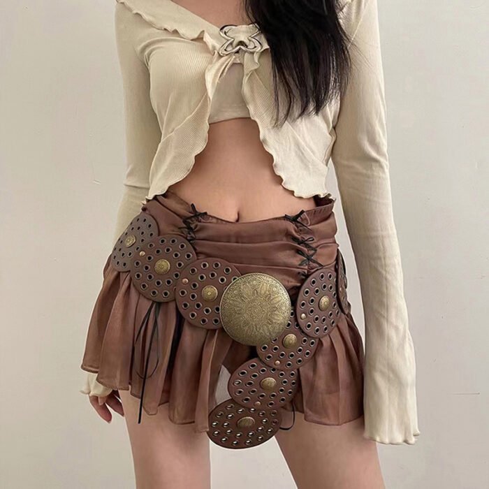Western Style Exaggerated Denim Wide Disc Belt 3