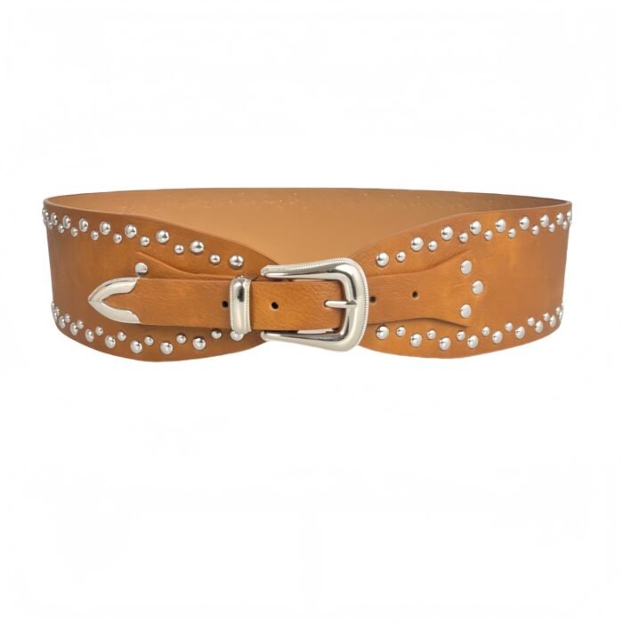 Vintage Rivet Punk Metal Pu Wide Waistband Belt – brown 2 12