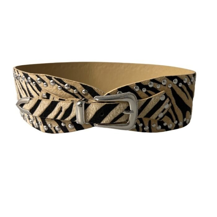 Vintage Rivet Punk Metal Pu Wide Waistband Belt – zebra stripes 13