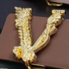 Width 6.5CM Metallic Gold Large V-shaped Cowhide Decoration Waist Belt 2