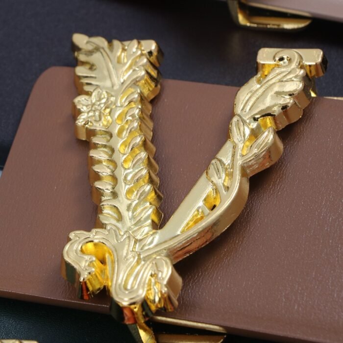 Width 6.5CM Metallic Gold Large V-shaped Cowhide Decoration Waist Belt 2