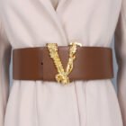 Width 6.5CM Metallic Gold Large V-shaped Cowhide Decoration Waist Belt 5