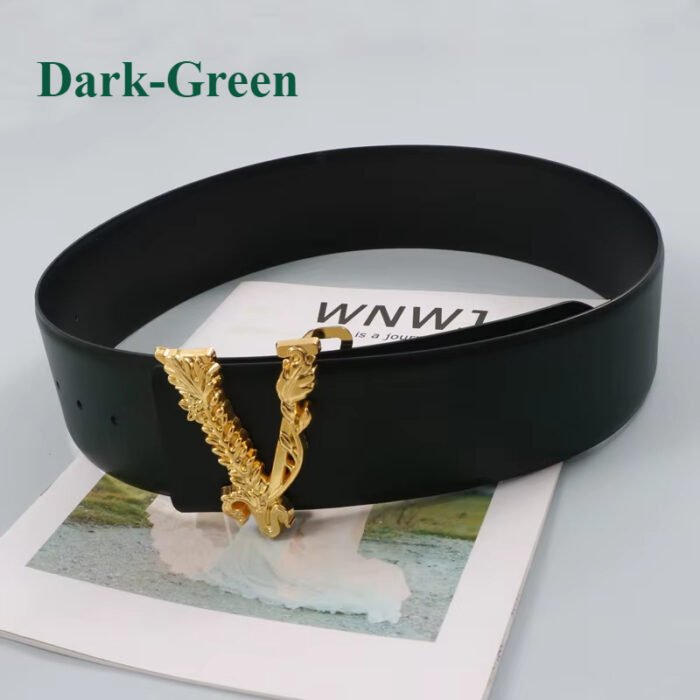 Width 6.5CM Metallic Gold Large V-shaped Cowhide Decoration Waist Belt – green 7