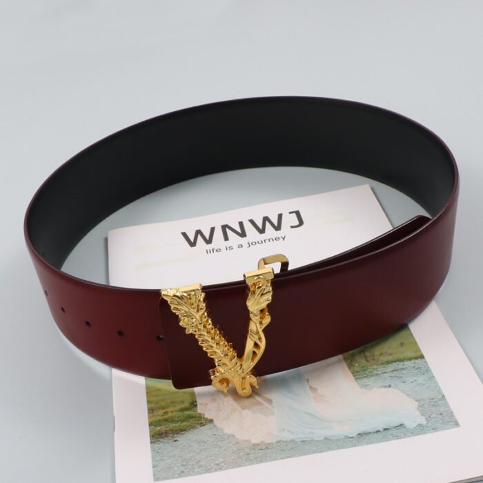 Width 6.5CM Metallic Gold Large V-shaped Cowhide Decoration Waist Belt – Red 8