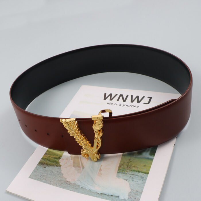 Width 6.5CM Metallic Gold Large V-shaped Cowhide Decoration Waist Belt – reddish brown 13