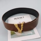 Width 6.5CM Metallic Gold Large V-shaped Cowhide Decoration Waist Belt – caramel 15
