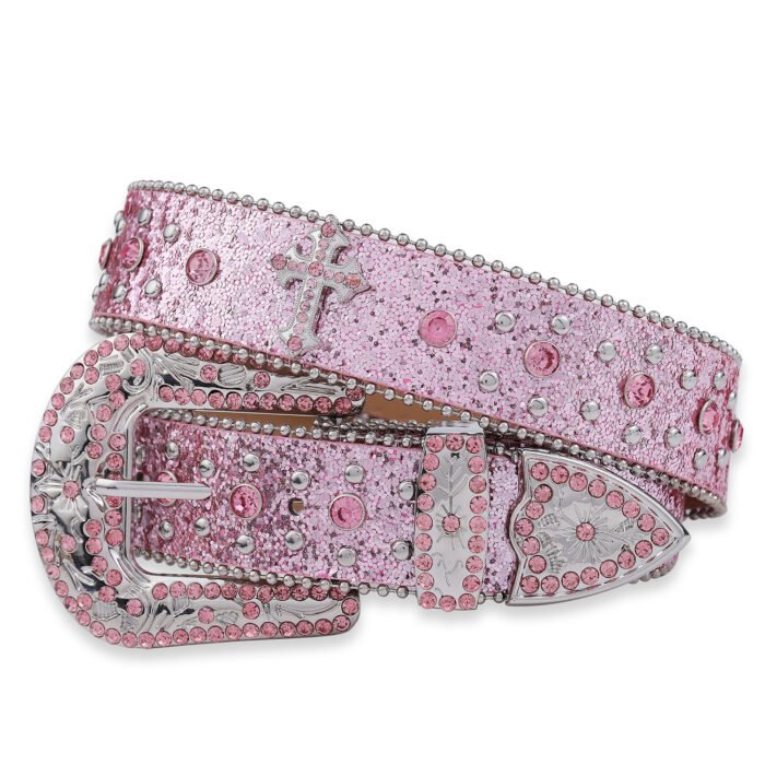 Pink Cross-Rivet Rhinestone Belt 1