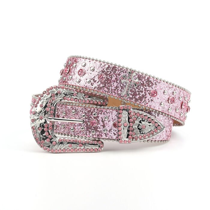 Pink Cross-Rivet Rhinestone Belt 5