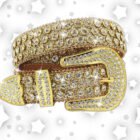 Rhinestone Crystal Studded Pin Buckle Belt – Gold 1