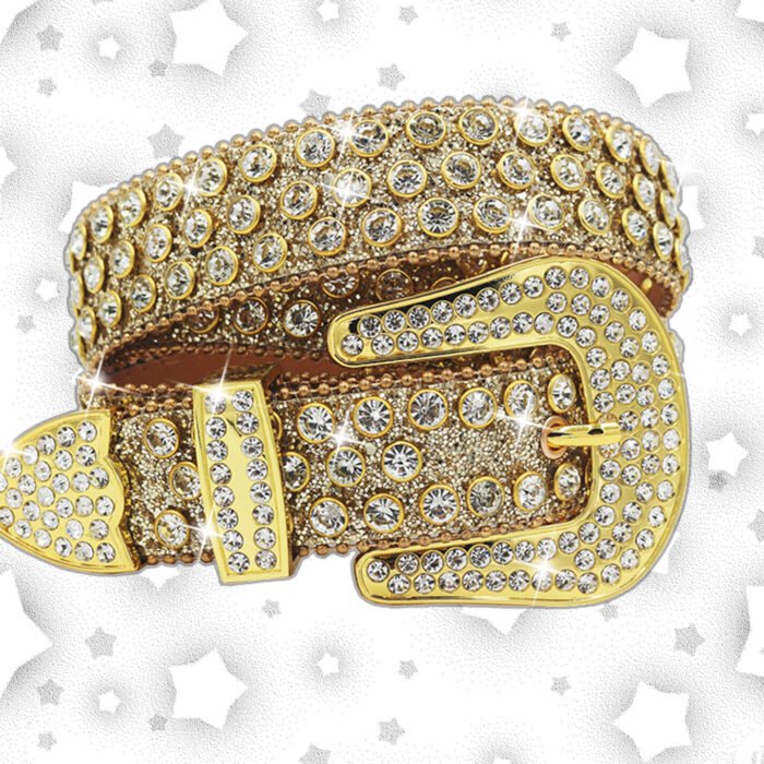Rhinestone Crystal Studded Pin Buckle Belt – Gold 1