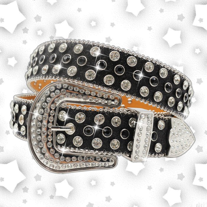 Rhinestone Crystal Studded Pin Buckle Belt – Black2 7