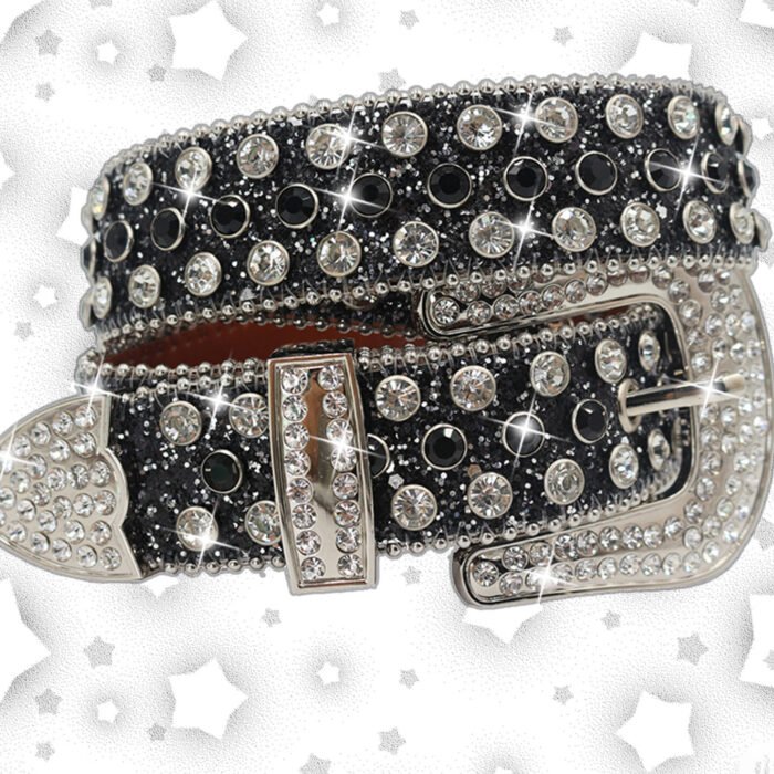 Rhinestone Crystal Studded Pin Buckle Belt – Black 10