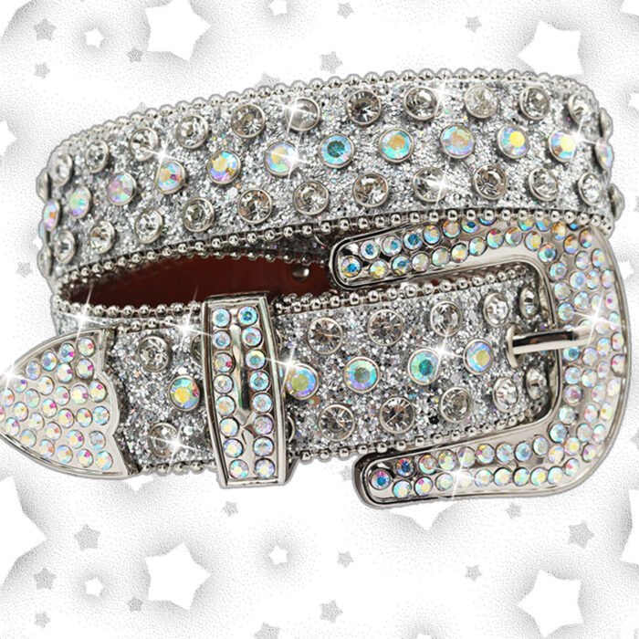 Rhinestone Crystal Studded Pin Buckle Belt – Silver 11