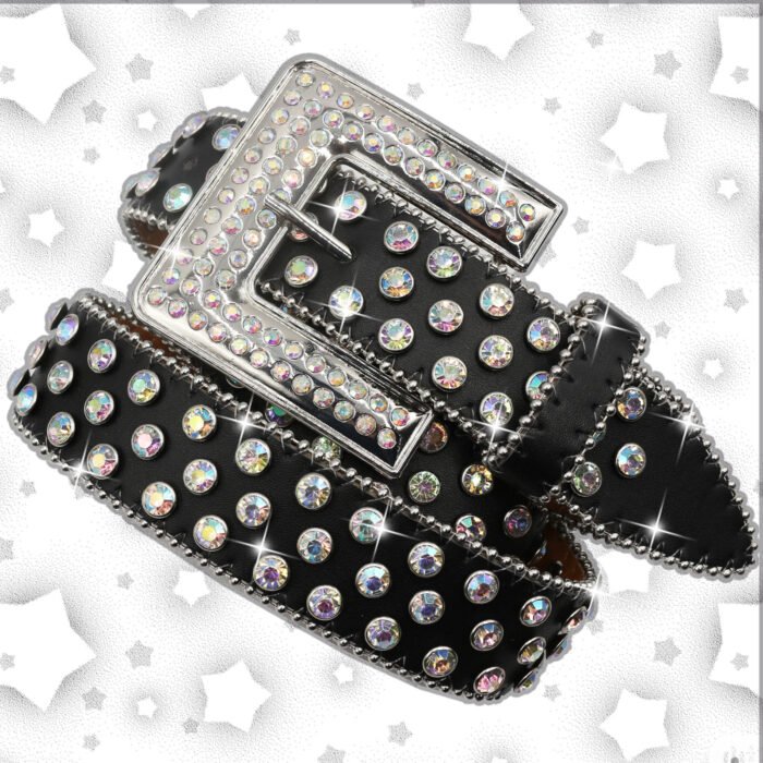 Rhinestone Crystal Studded Pin Buckle Belt – TJFK-Black 15