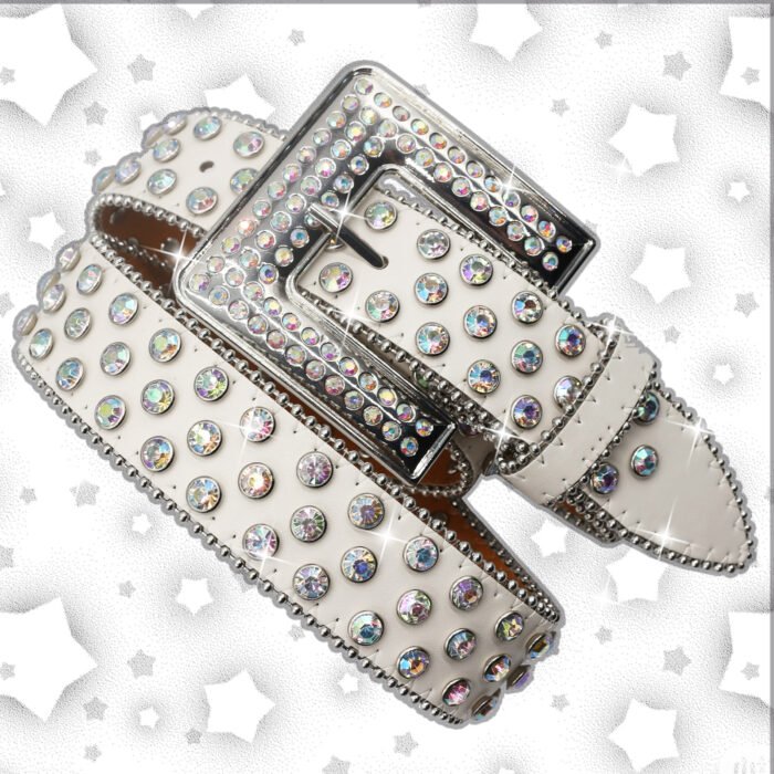 Rhinestone Crystal Studded Pin Buckle Belt – TJFK-White 16