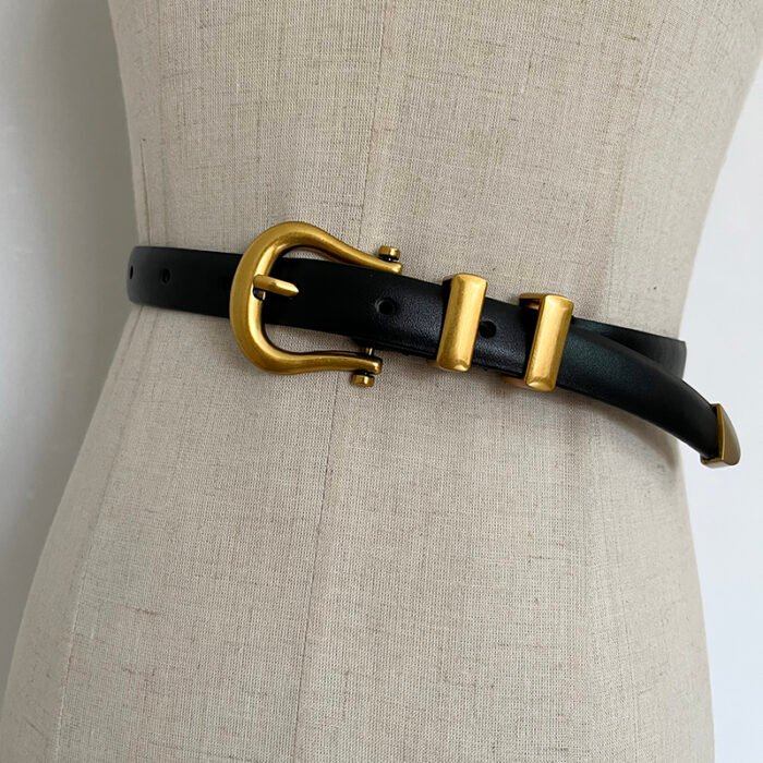 Gold Buckle Pu Leather Cummerbunds Narrow Belt – black 1