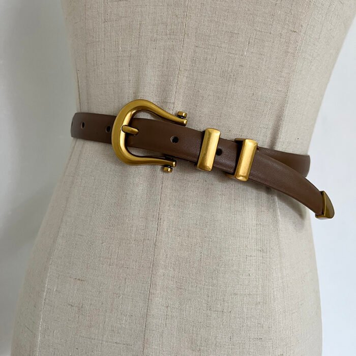 Gold Buckle Pu Leather Cummerbunds Narrow Belt – picture [173] 2