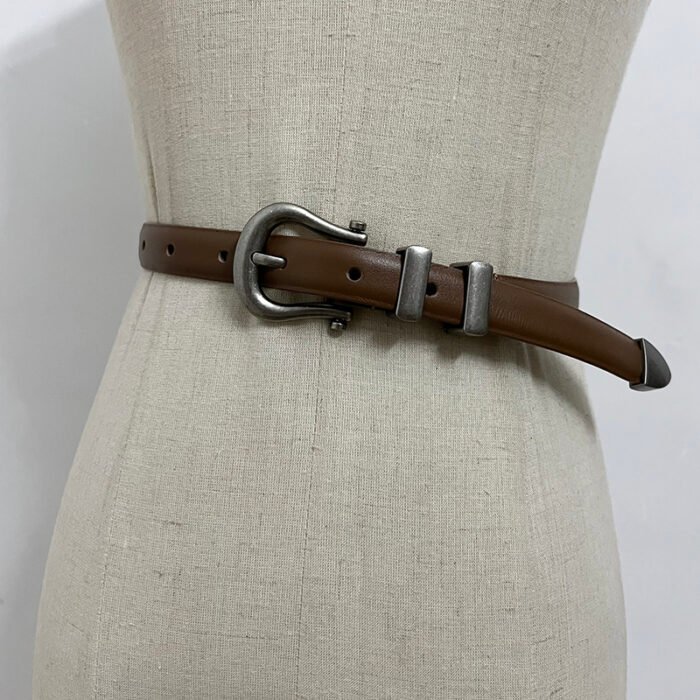 Gold Buckle Pu Leather Cummerbunds Narrow Belt – picture 8