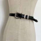 Gold Buckle Pu Leather Cummerbunds Narrow Belt – black [200004889] 9