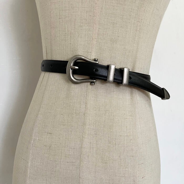 Gold Buckle Pu Leather Cummerbunds Narrow Belt – black [200004889] 9