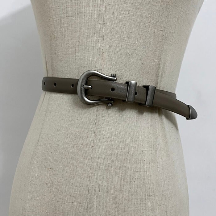 Gold Buckle Pu Leather Cummerbunds Narrow Belt – khaki [691] 10