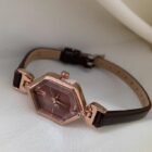 Purple Gem Polygon Waterproof Leather Minimalist Watch 4