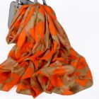 Floral Silk Scarf Shawl – orange khaki 8