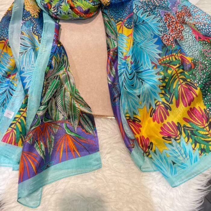 Floral Silk Scarf Shawl – sky blue 20