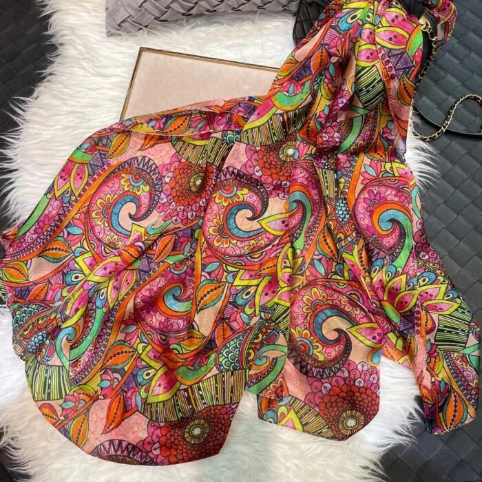 Floral Silk Scarf Shawl – red 21