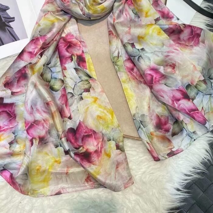 Floral Silk Scarf Shawl – pink peony 24