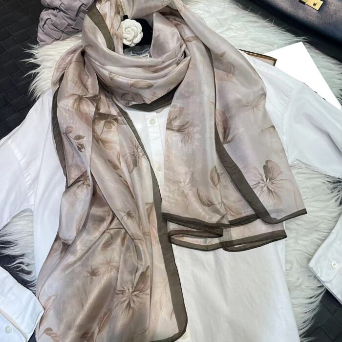 Light Printed Silk Scarf Shawl Wraps 180*110cm – khaki black 10
